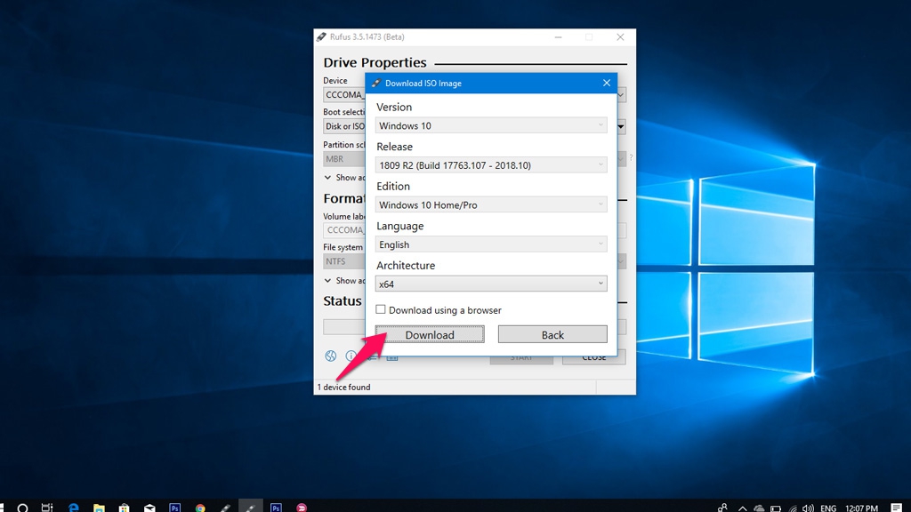 Tạo USB cài Windows 8.1/10 với Rufus mà không cần tải trước ISO