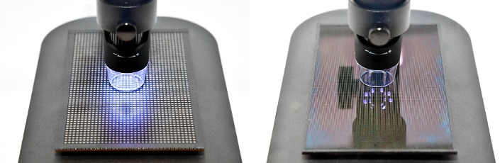Bởi vì các điểm ảnh của module MicroLED của Samsung (phải) nhỏ hơn nhiều so với các màn hình LED thông thường (trái), họ có thể cung cấp một bức tranh nhiều hơn nữa sống động và chi tiết.