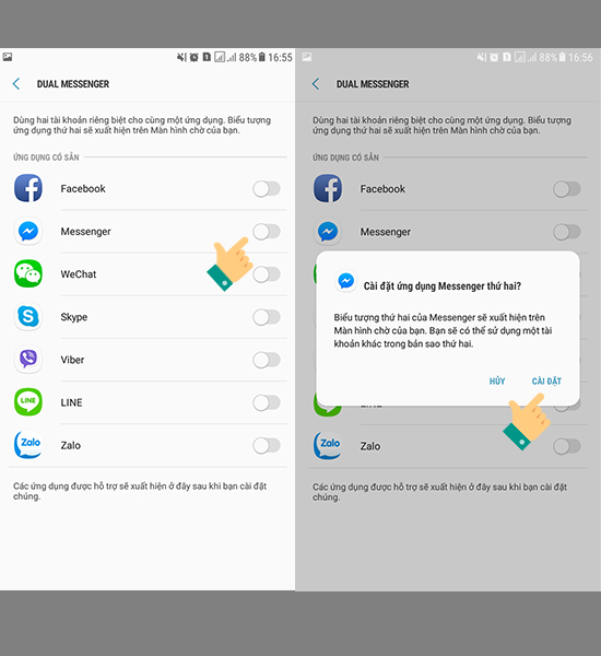 Hướng dẫn đăng nhập 2 tài khoản Zalo, Facebook trên Samsung